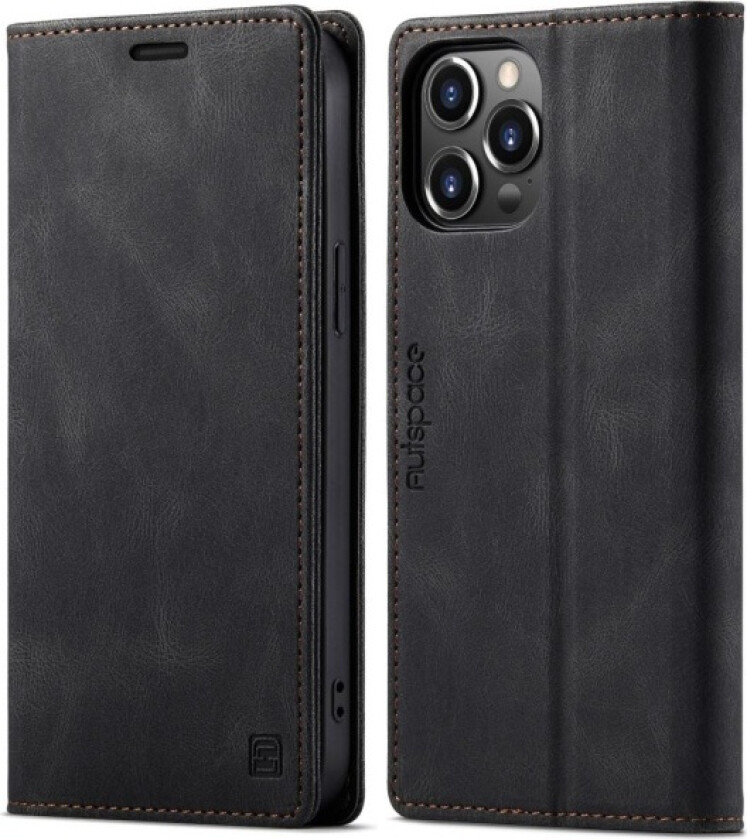 AUTSPACE A01 Retro Wallet Case for iPhone 13 Pro Max - Black Black