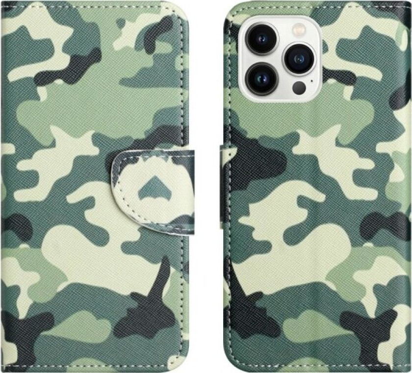 For iPhone 15 Pro Wallet Stand Case Phone Cover - Camouflage Green