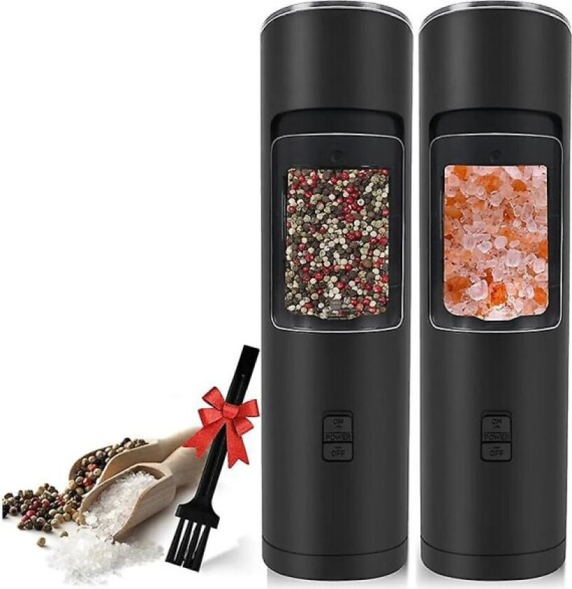 Elektrisk Salt- og Pepperkvernsett, Automatisk Saltkvern Pepper med Bryterknapp, Gravity Sen Black