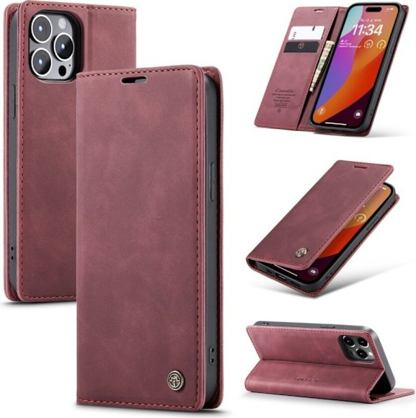 CASEME Retro Wallet Case for iPhone 16 Pro Max Red