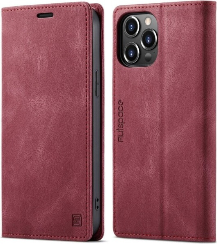 AUTSPACE A01 Retro Wallet Case for iPhone 13 Pro - Red Red