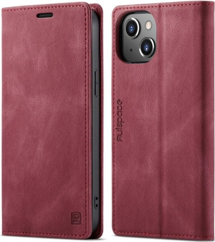 AUTSPACE A01 Retro Wallet Case for iPhone 13 - Red Red