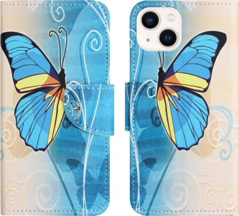 For iPhone 15 Wallet Stand Case Pattern Phone Cover - Butterfly Blue