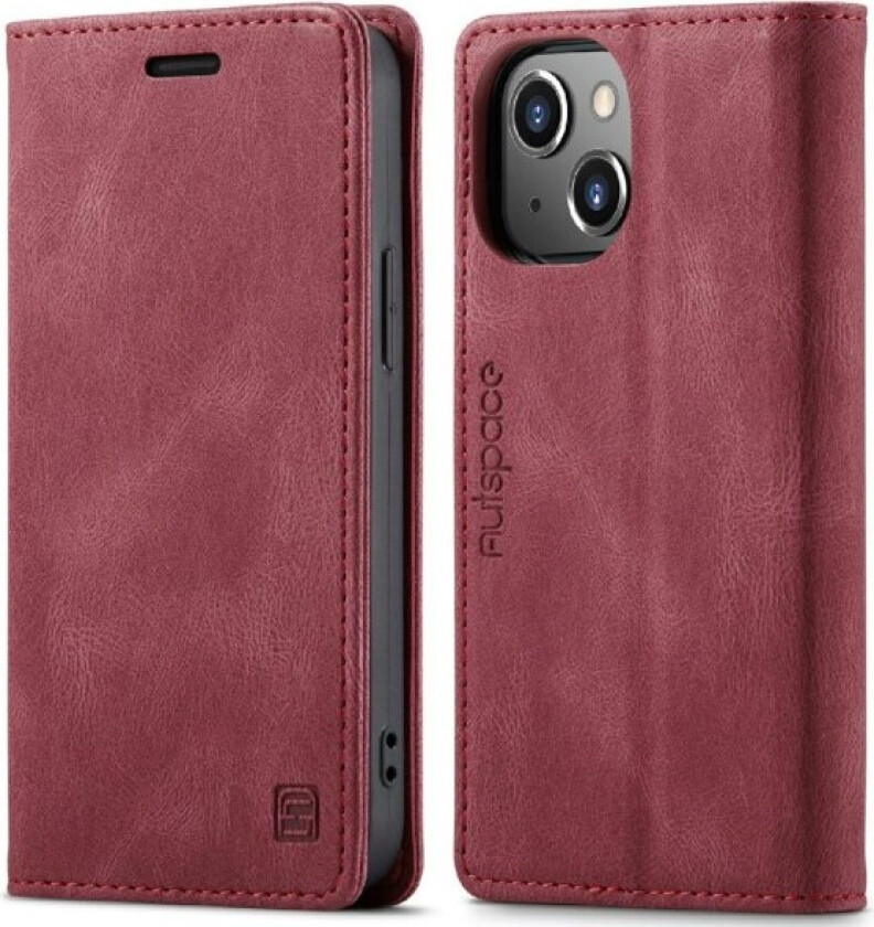 AUTSPACE A01 Retro Wallet Case for iPhone 13 Mini - Red Red