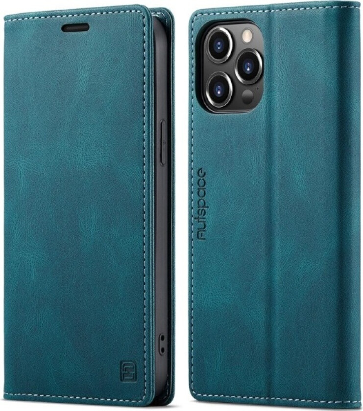 AUTSPACE A01 Retro Wallet Case for iPhone 13 Pro Max - Blue Blue