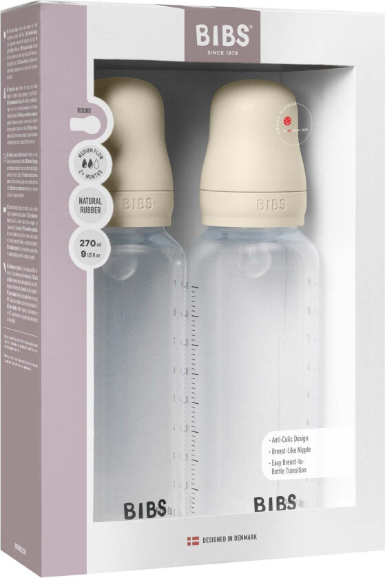 Bilde av Medium Flow Tåteflaske Silicone 2-pack 270 ml, Ivory - Tåteflasker & Tilbehør - Silikon
