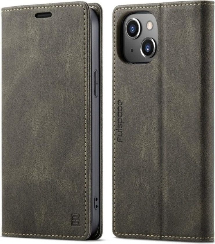 AUTSPACE A01 Retro Wallet Case for iPhone 13 - Coffee Brown