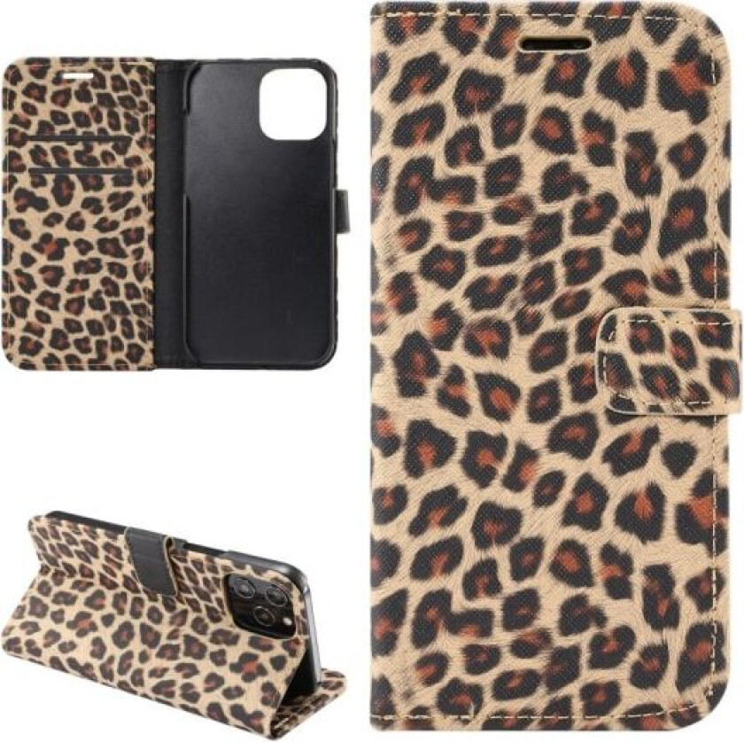 Leopard Pattern Wallet Cover for iPhone 12 / 12 Pro Brown