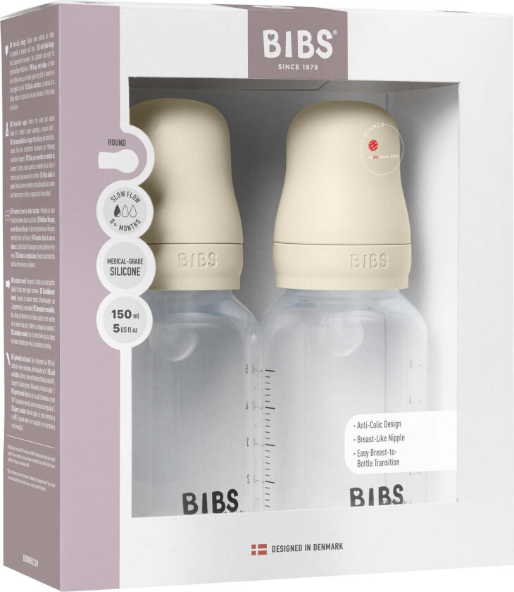 Slow Flow Tåteflaske Silicone 2-pack 150 ml, Ivory - Tåteflasker & Tilbehør