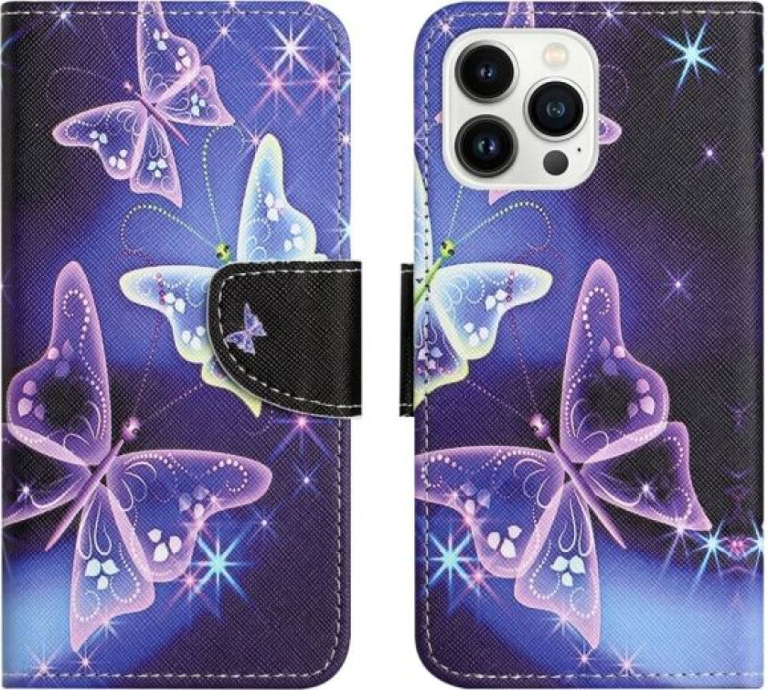 For iPhone 15 Pro Wallet Stand Case Phone Cover - Butterflies Purple