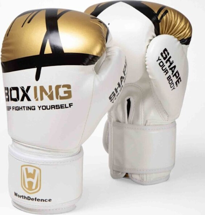WOSWEIR 1 Pair 12oz Boxing Gloves Kickboxing Training For Adults - White/Gold White