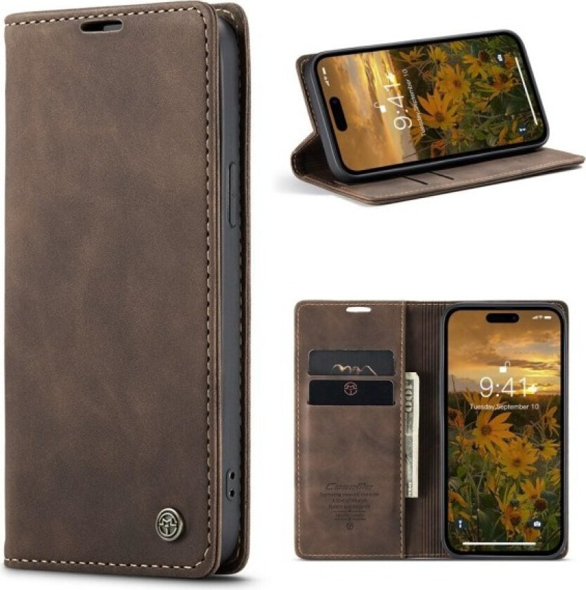 CASEME Retro Wallet Case for iPhone 15 Pro - Coffee Dark brown