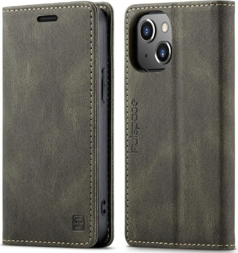 AUTSPACE A01 Retro Wallet Case for iPhone 13 Mini - Brown Brown