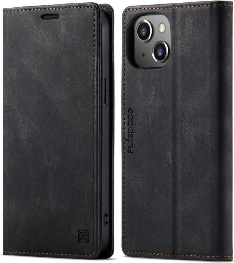 AUTSPACE A01 Retro Wallet Case for iPhone 13 - Black Black
