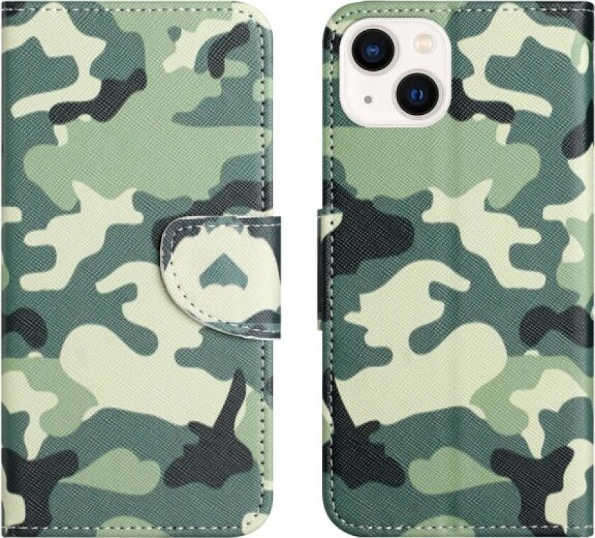 For iPhone 15 Wallet Stand Case Pattern Phone Cover - Camouflage Green