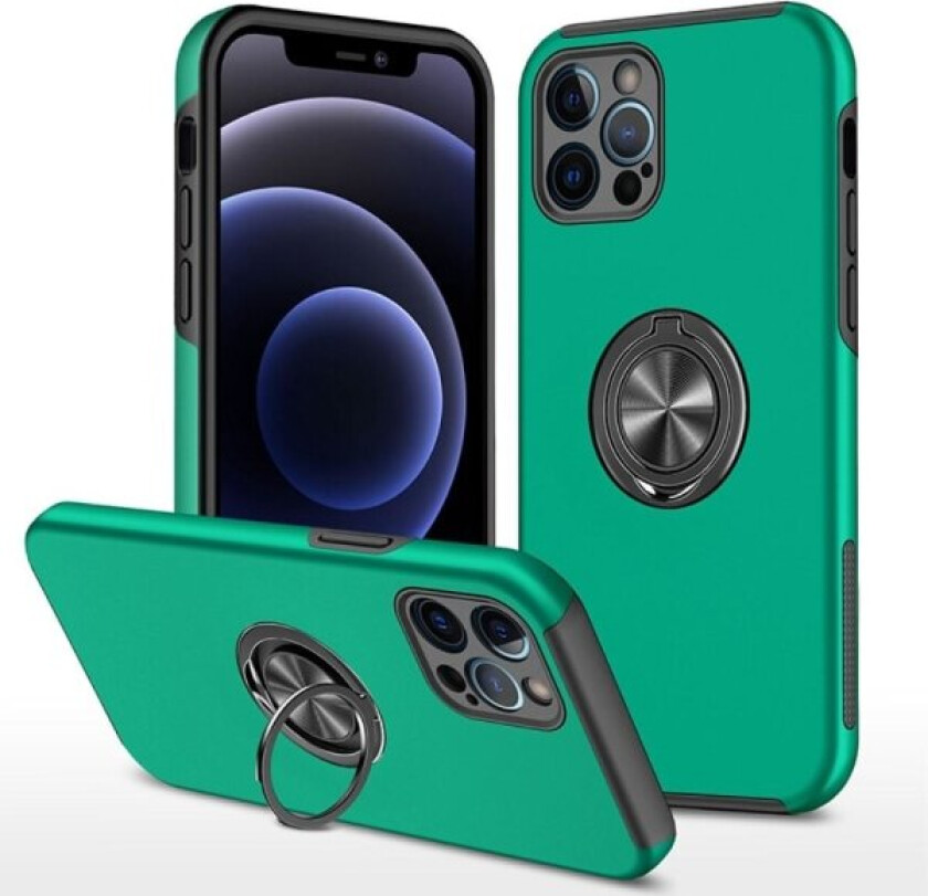 iPhone 14 Pro Finger Ring Kickstand Hybrid Case - Green Green