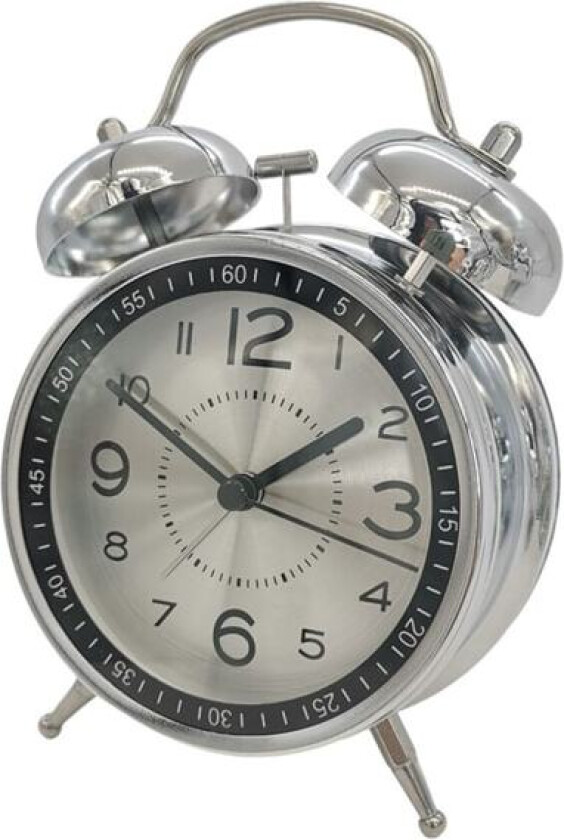 4 Inch Retro Twin Bell Alarm Metal Shell Silent Clock with Light Silver