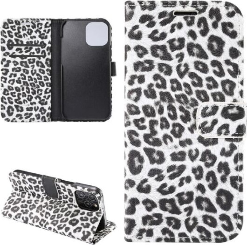 Leopard Pattern Wallet Cover for iPhone 12 / 12 Pro White