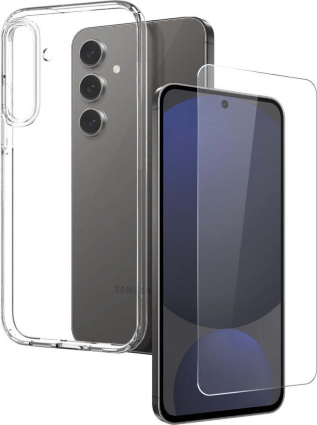 Samsung Galaxy S25 2-i-1 Fleksibelt Plast Deksel og Herdet Beskyttelsesglass - Gjennomsiktig