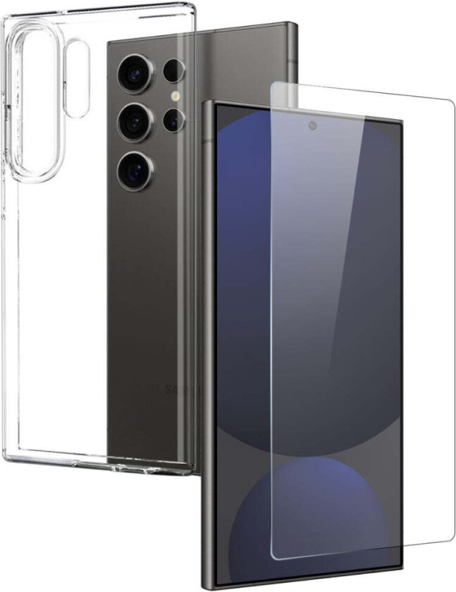 Samsung Galaxy S25 Ultra 2-i-1 Fleksibelt Plast Deksel og Herdet Beskyttelsesglass - Gjennomsiktig