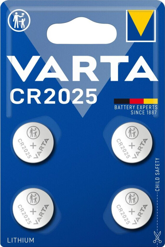VARTA Lithium Coin knappcellebatteri CR2025, 4-pakning