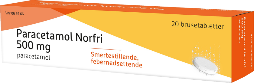 Paracetamol Norfri 500 mg brusetabletter 20 stk