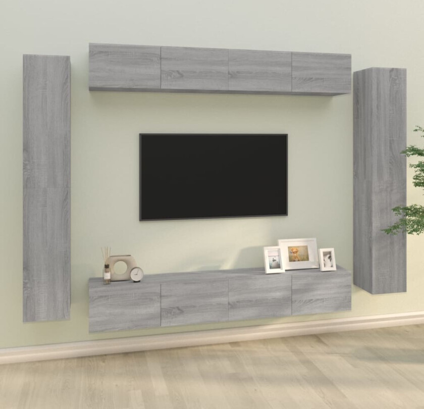 TV-skapsett 8 deler grå sonoma konstruert tre