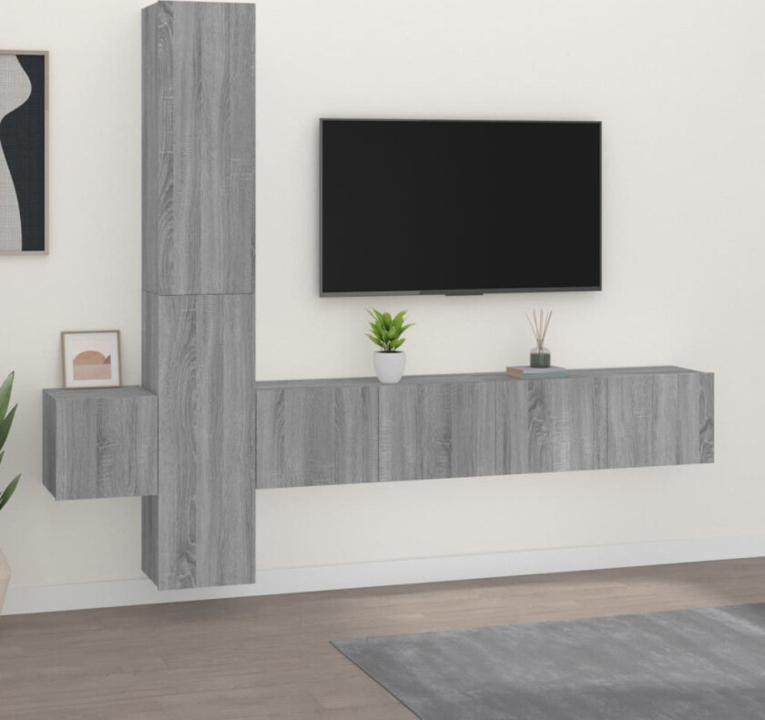 TV-skapsett 5 deler grå sonoma konstruert tre