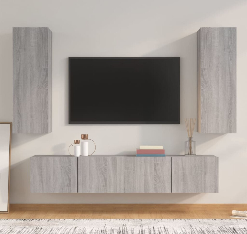 TV-skapsett 4 deler grå sonoma konstruert tre