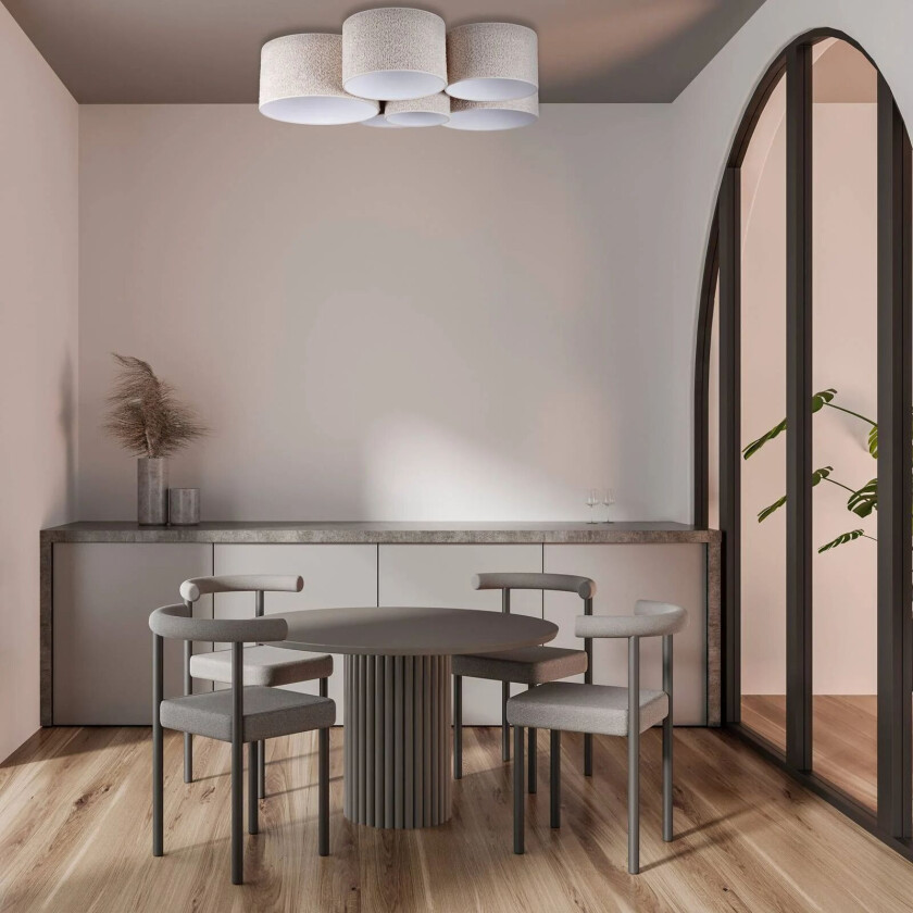 Taklampe Boucle med seks skjermer, ecru