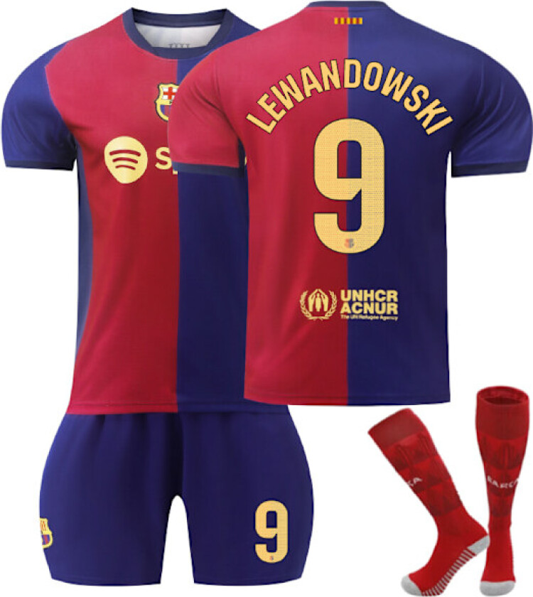 Barcelona Hjemme Fotballdrakt Barn 2024-2025 Hjemmebane LEWANDOWSKI Nr. 9 - Sokker 28 No. 9 - Socks 28