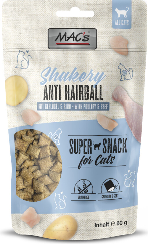 Cat Shakery Snack - Anti-Hairball med kylling & biff (3 x 60 g)