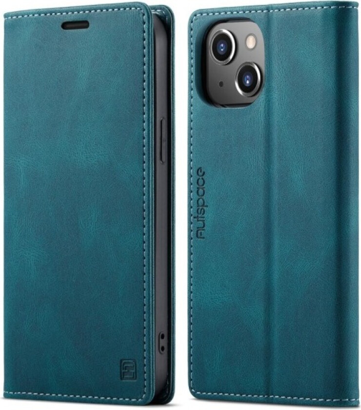 AUTSPACE A01 Retro Wallet Case for iPhone 13 - Blue Blue
