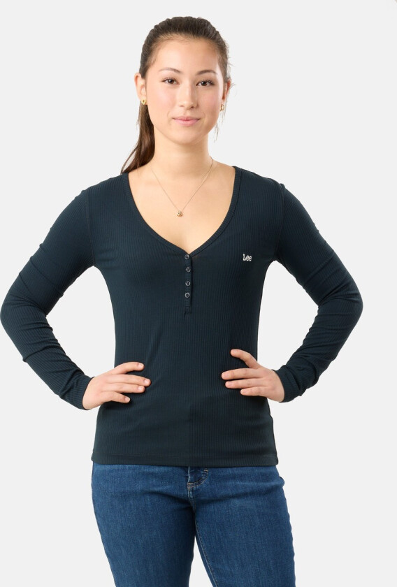 Ls Henley, Unionall Blk, M, T-Shirts