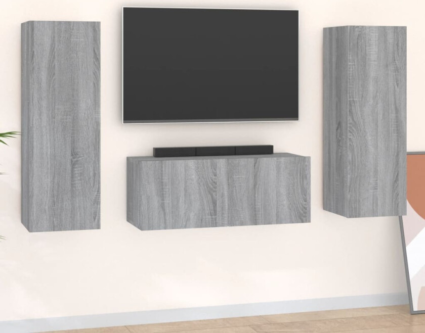 TV-skapsett 3 deler grå sonoma konstruert tre