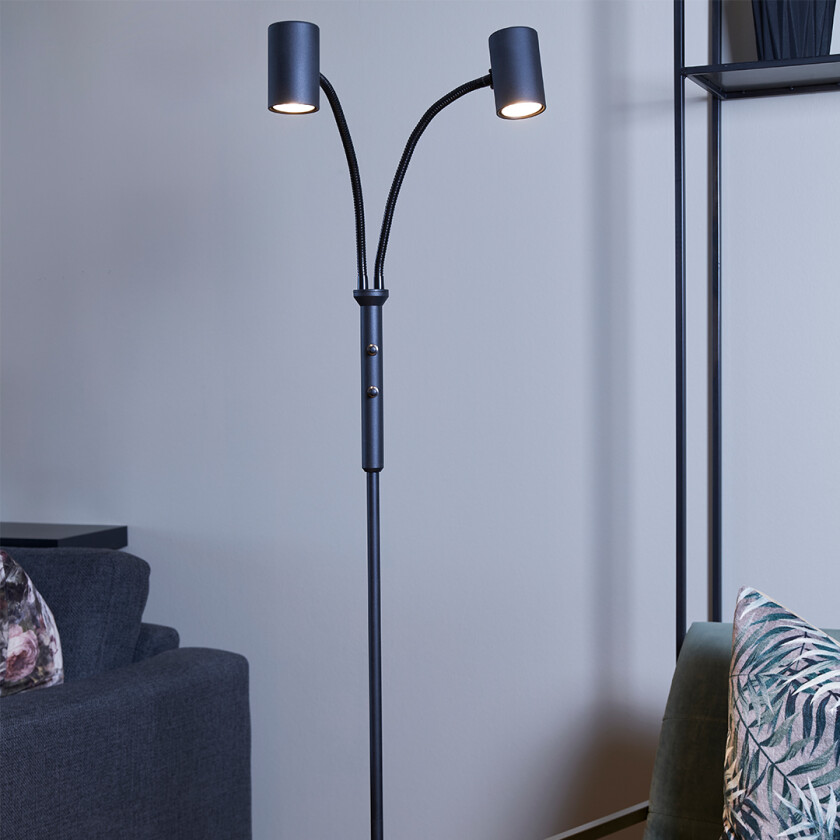 Noor II Gulvlampe 2 Lys Sort Leselampe Lampehuset