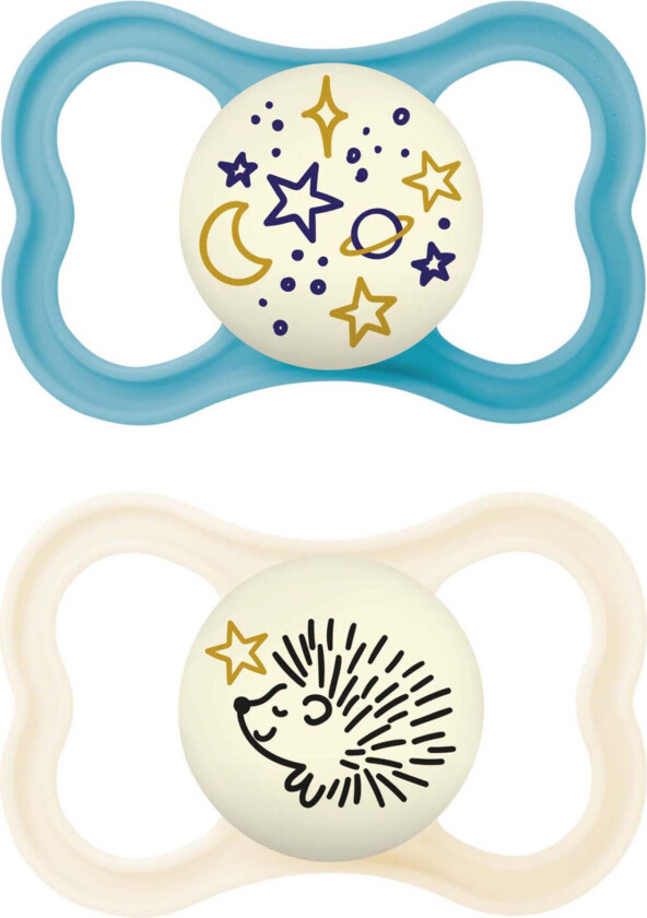 Supreme Silikon Night Smokk 6-16m 2-pack, Neutral/Blå - Smokker