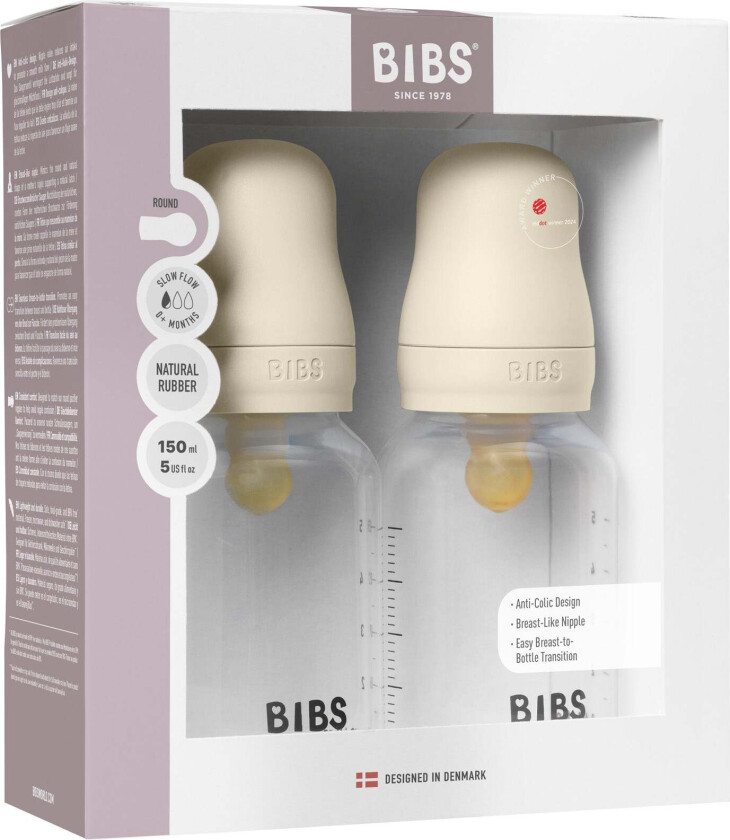 Bilde av Slow Flow Tåteflaske Lateks 2-pakk 150 ml, Ivory - Tåteflasker & Tilbehør - Silikon