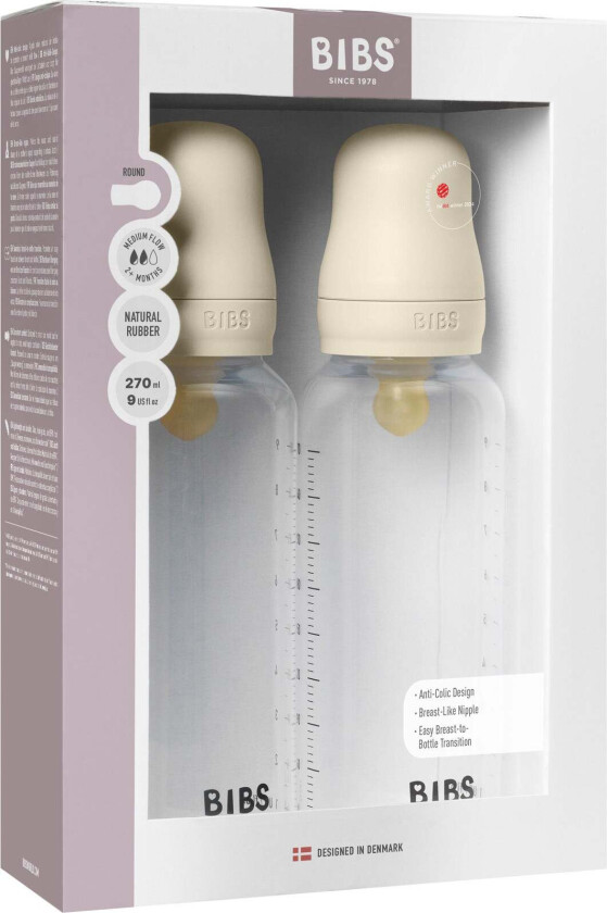 Medium Flow Tåteflaske Lateks 2-pack 270 ml, Ivory - Tåteflasker & Tilbehør - Lateks,Naturgummi