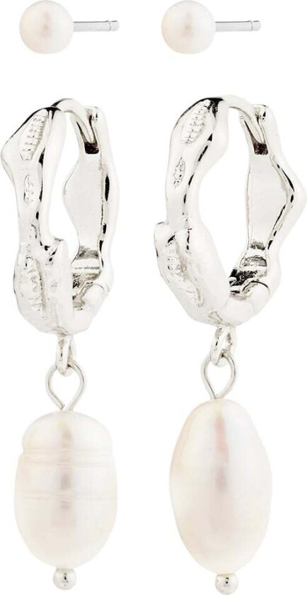 Jonne Pearl Earrings, 2in-1 set, Silver-plated -Øreringer