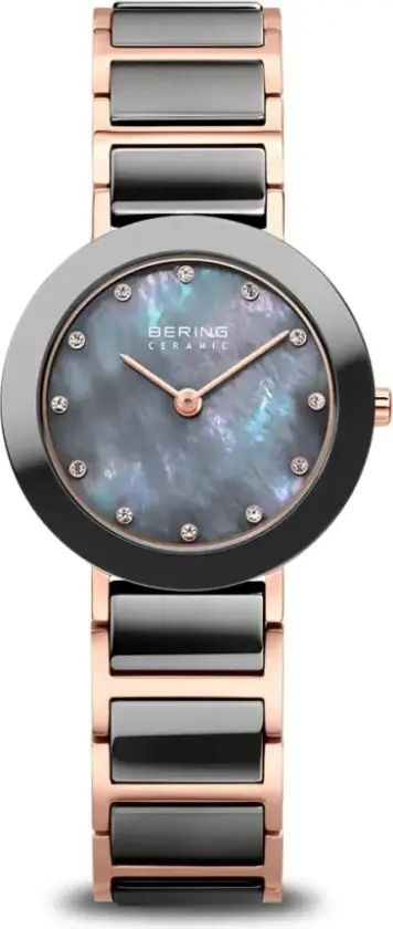 Dameklokke 11429-769 Ceramic Grå/Rose-gulltonet stål Ø29 mm