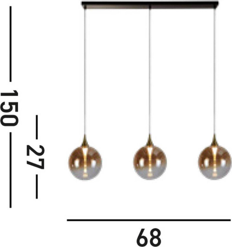 LED-hengelampe Alchemy, 3 lyskilder, svart, rav, glass
