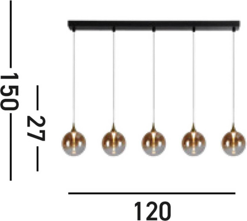 LED-hengelampe Alchemy, 5 lyskilder, svart, rav, glass