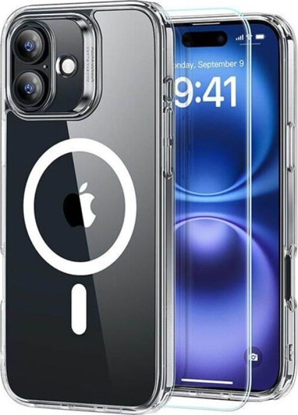 Hybrid Case (HaloLock) for iPhone 16 with screen protection kit (clear)