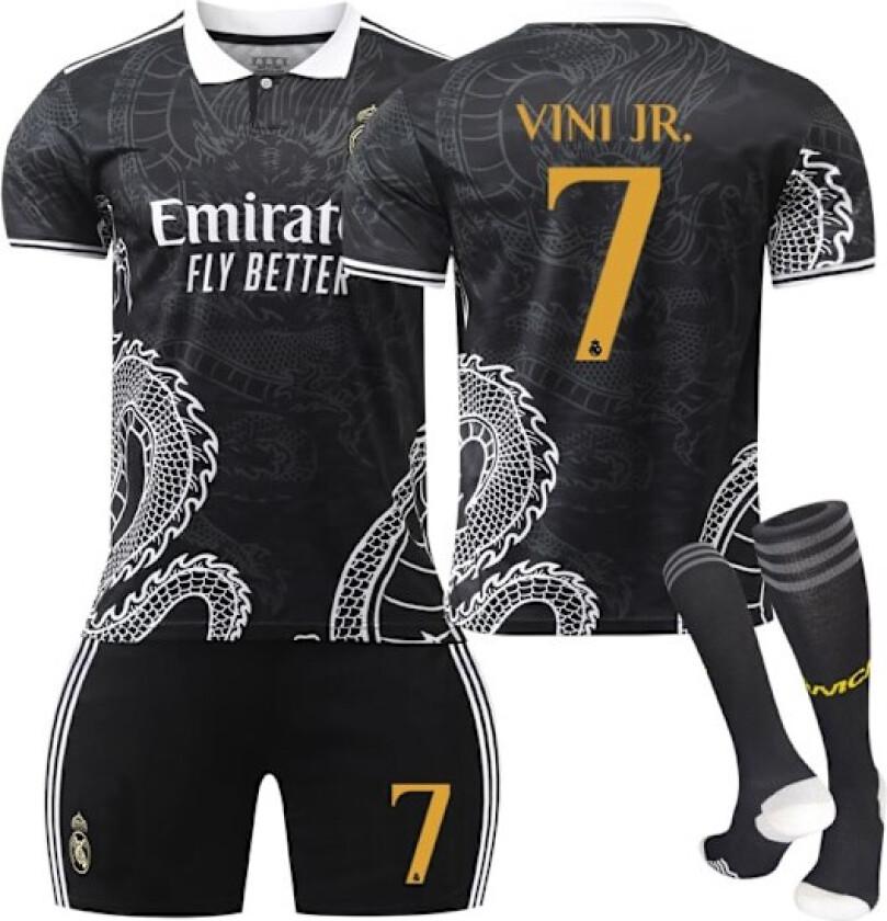 23-24 Real Madrid fotballdrakt dragemønsterversjon barn og voksne sett sportslagdrakt NR.7 VINI JR. 26 NO.7 VINI JR. 26