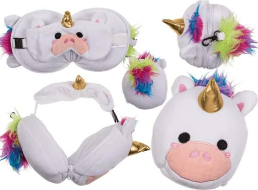 2-i-1 Reisepute med Øyemaske - Enhjørning Multicolor