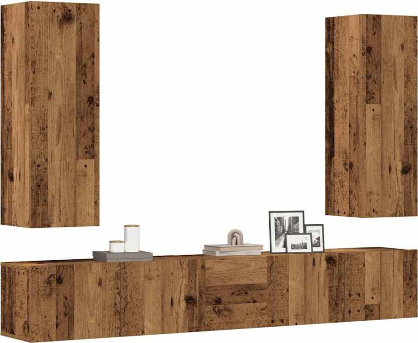 Vegghengte TV-benker 5 stk gammelt tre konstruert tre