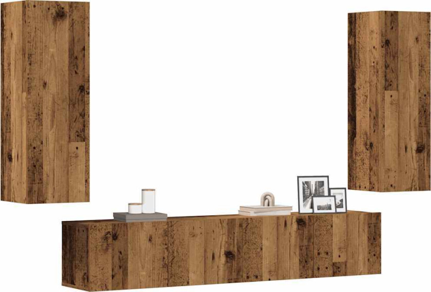 Vegghengte TV-benker 4 stk gammelt tre konstruert tre