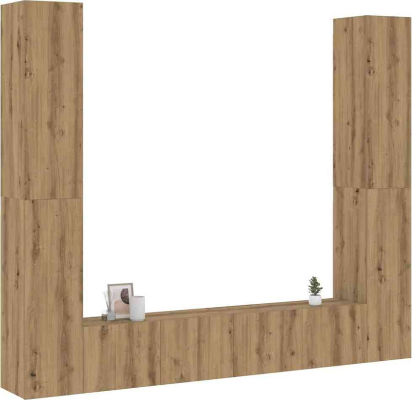 Vegghengte TV-benker 6 stk artisan eik konstruert tre