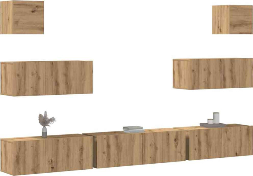 TV-skapsett 7 deler veggmontert artisan eik konstruert tre